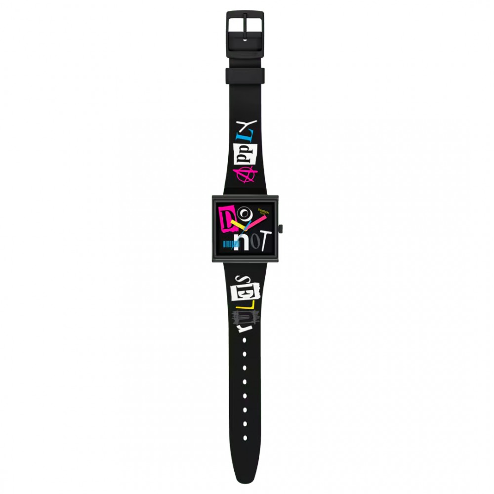 SWATCH PIERCED EDGE Ρολόι Μαύρο Λουράκι Σιλικόνης SO34B100