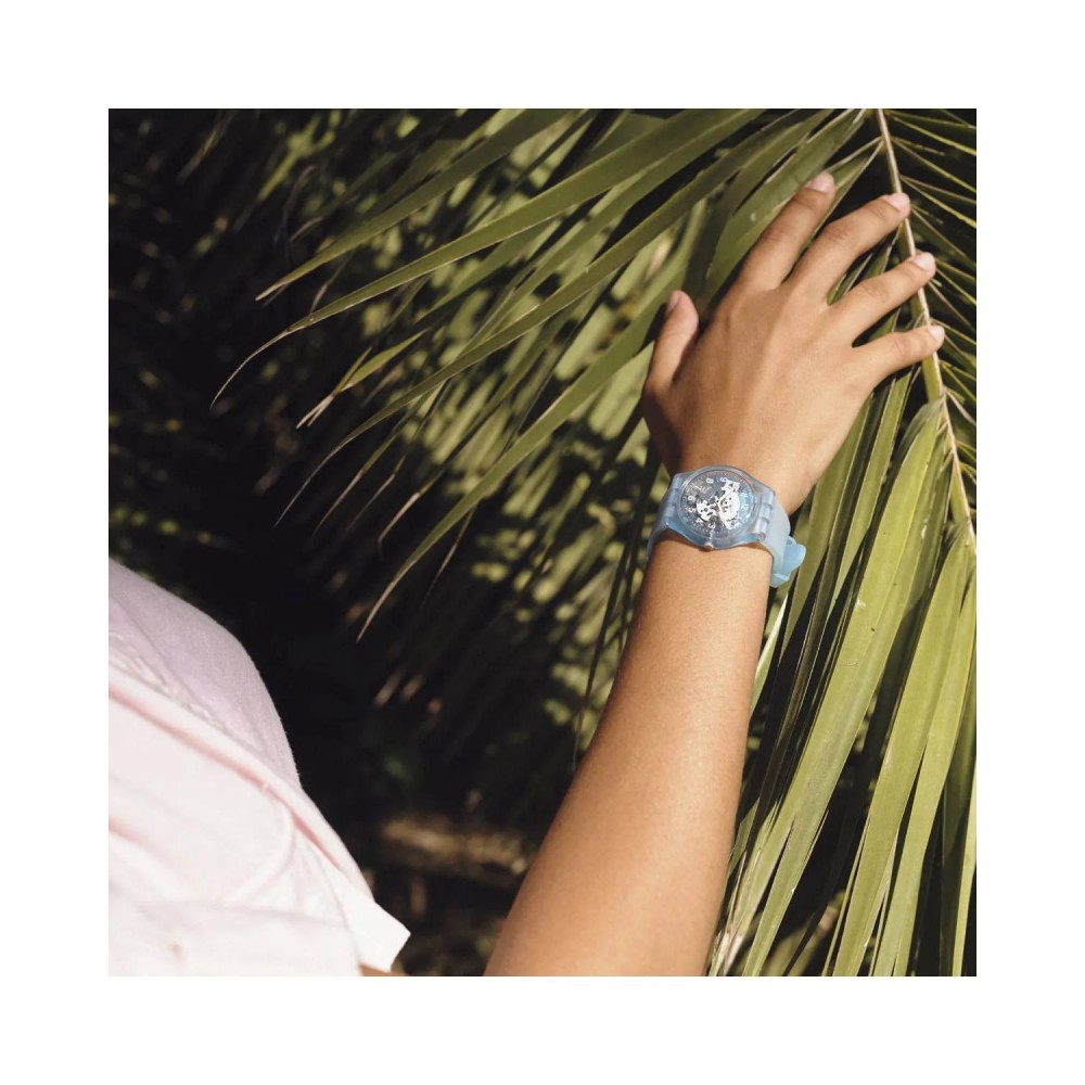 SWATCH MORNING SKY Unisex Ρολόι Μπλε Διάφανο Λουράκι Σιλικόνης GL125