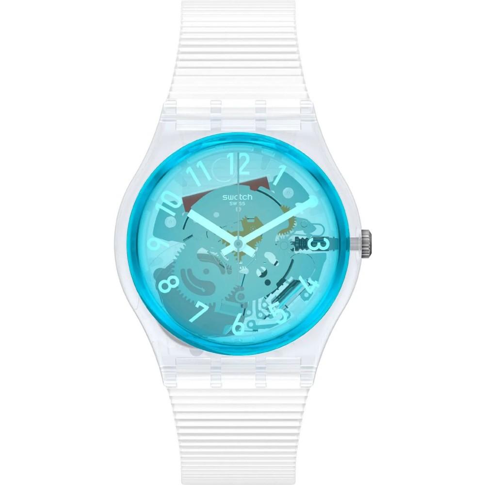 SWATCH RETRO-BIANCO Unisex Ρολόι Λευκό Διάφανο Λουράκι Σιλικόνης GW215