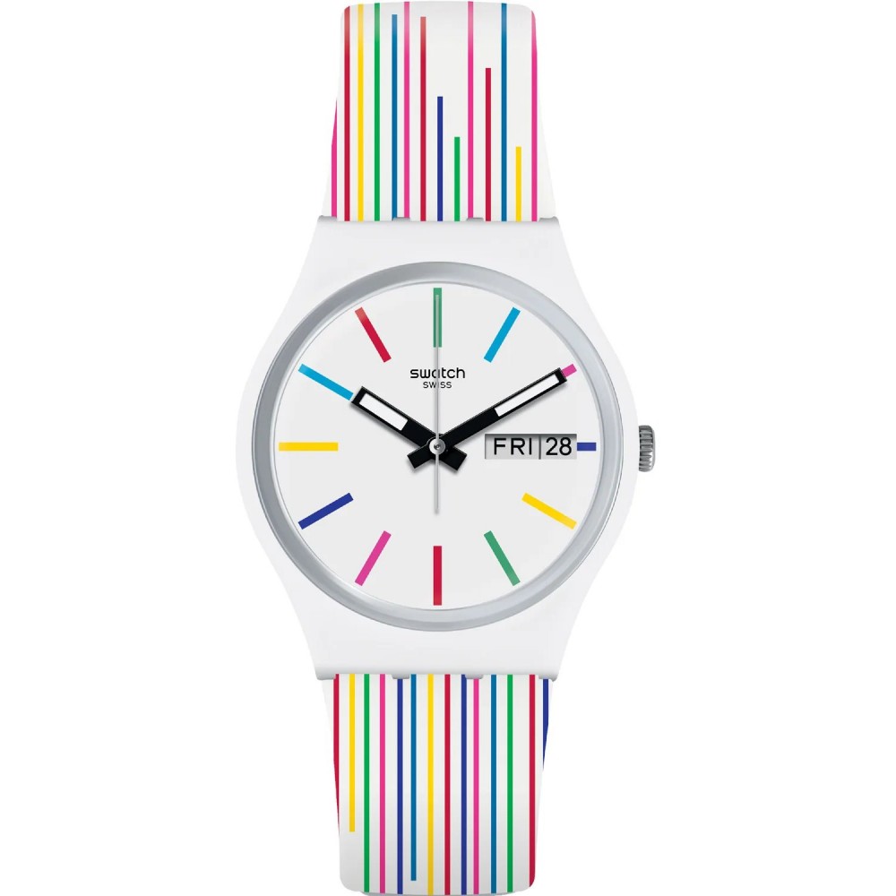 SWATCH WHITE SAMBA Unisex Ρολόι Πολύχρωμο Λουράκι Σιλικόνης GW712