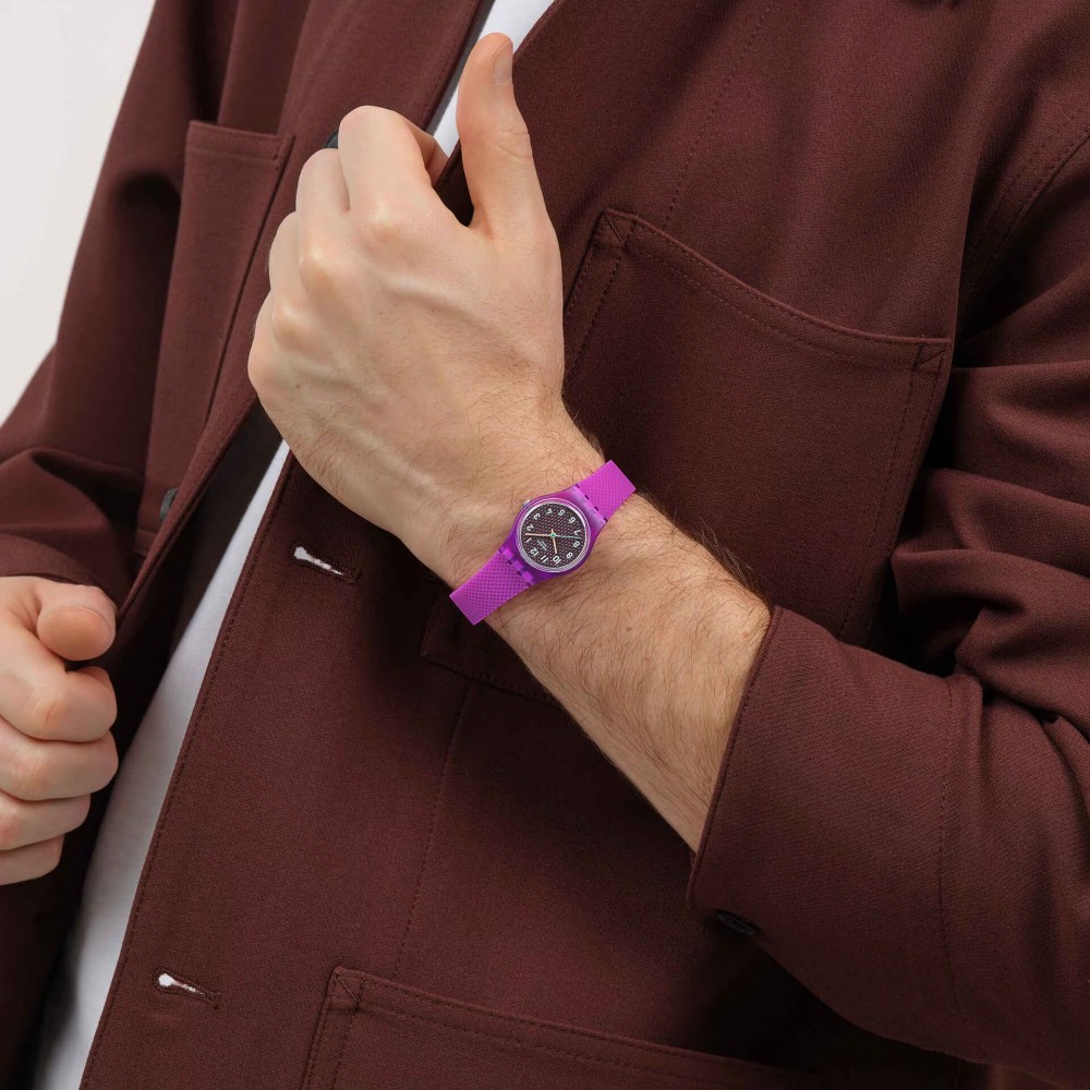 SWATCH MAGENTA WEAVE Ρολόι Μωβ λουράκι Σιλικόνης LV122