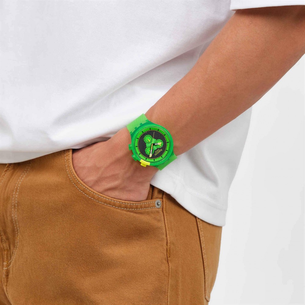 SWATCH GLOWINGLY GREEN Ρολόι Unisex Πράσινο Λουράκι Σιλικόνης SB02G100
