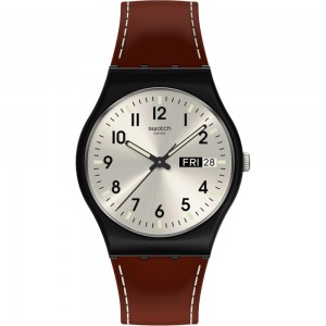 SWATCH SHADOW STITCH Unisex Ρολόι Καφέ Δερμάτινο λουράκι SO28B710