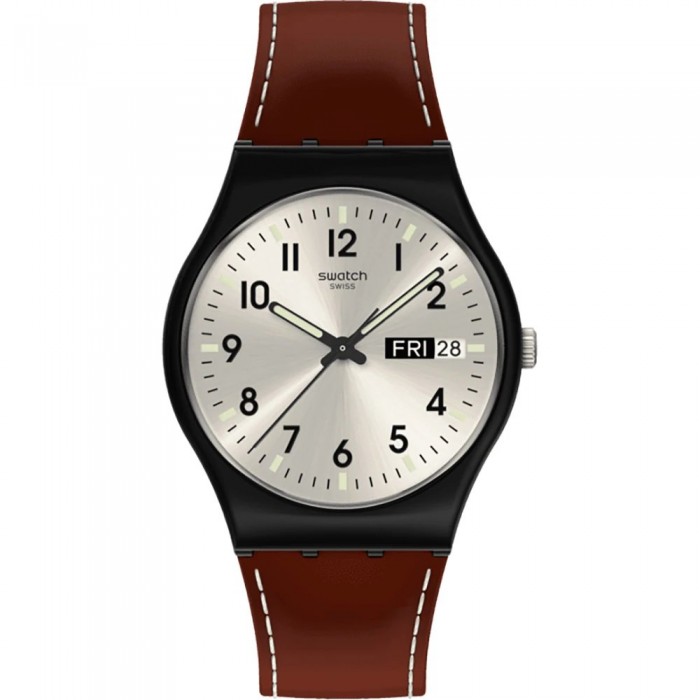 SWATCH SHADOW STITCH Unisex Ρολόι Καφέ Δερμάτινο λουράκι SO28B710