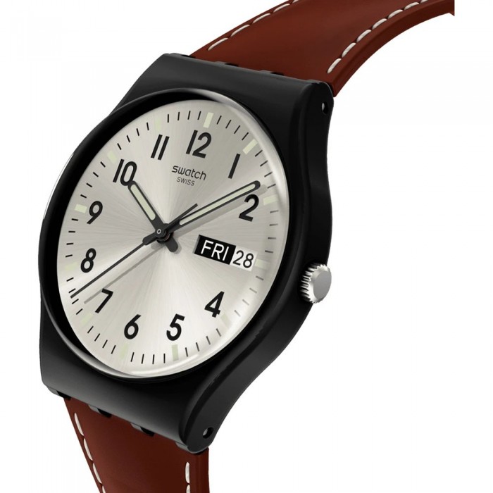 SWATCH SHADOW STITCH Unisex Ρολόι Καφέ Δερμάτινο λουράκι SO28B710