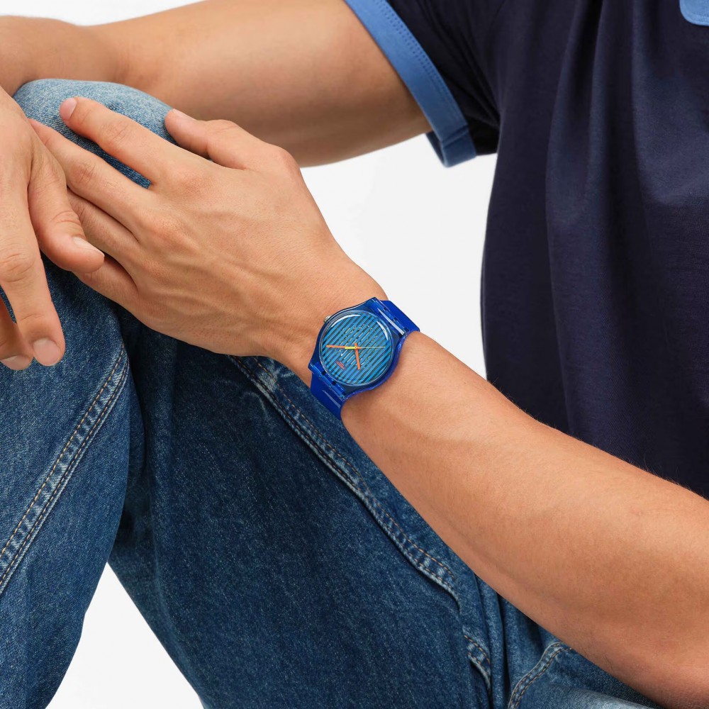 SWATCH BRILLIANTLY BLUE Unisex Ρολόι Μπλε Λουράκι σιλικόνης SO29S102