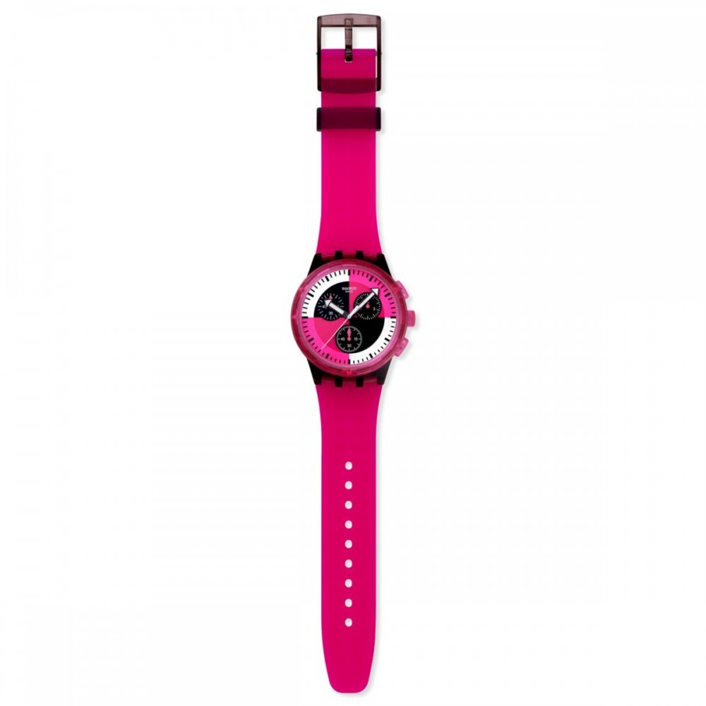 SWATCH FUCHSIA LINES Unisex Ρολόι Φούξια Λουράκι Σιλικόνης SUSB110