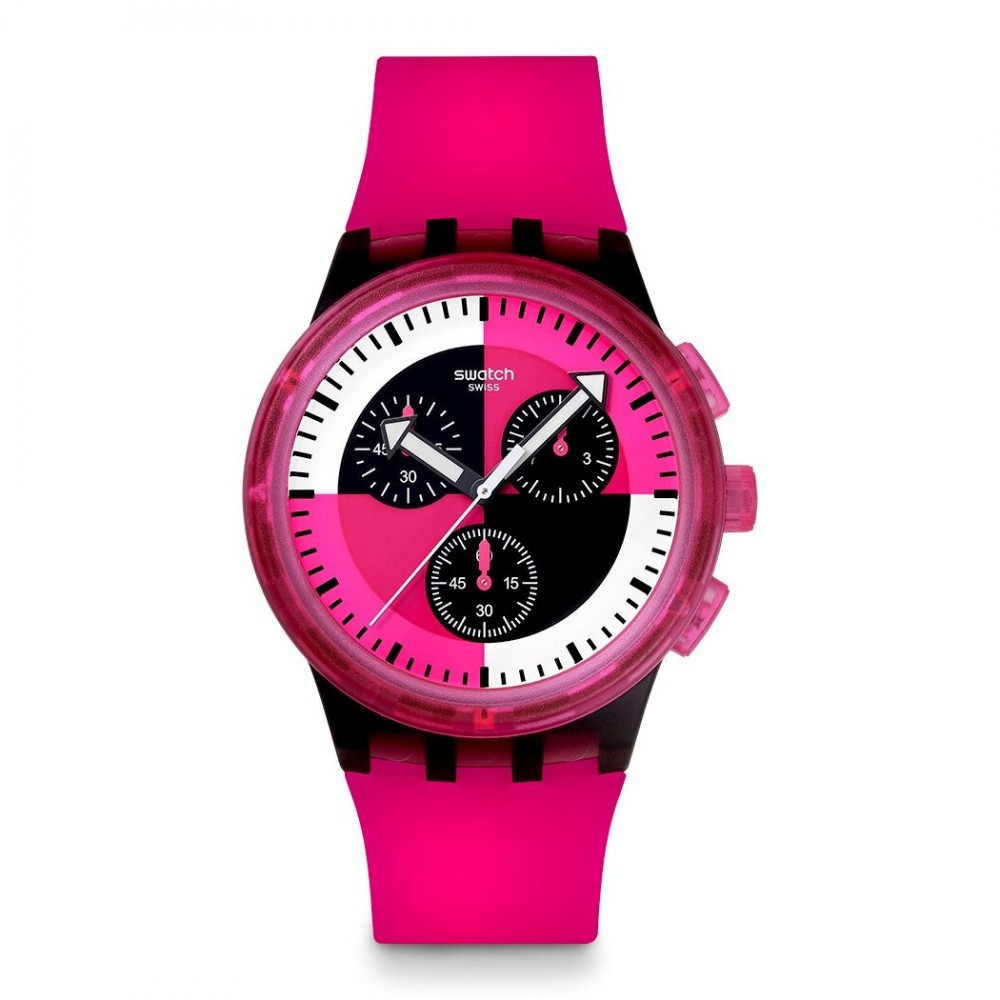 SWATCH FUCHSIA LINES Unisex Ρολόι Φούξια Λουράκι Σιλικόνης SUSB110