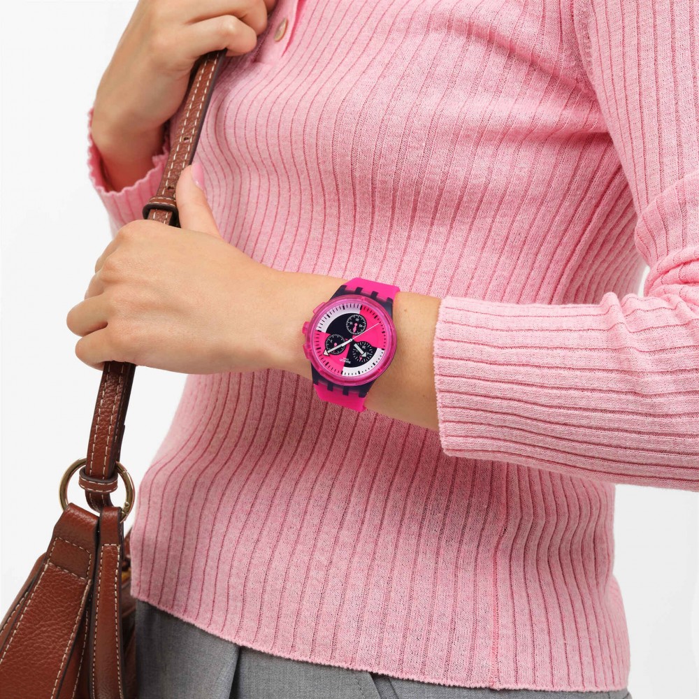 SWATCH FUCHSIA LINES Unisex Ρολόι Φούξια Λουράκι Σιλικόνης SUSB110