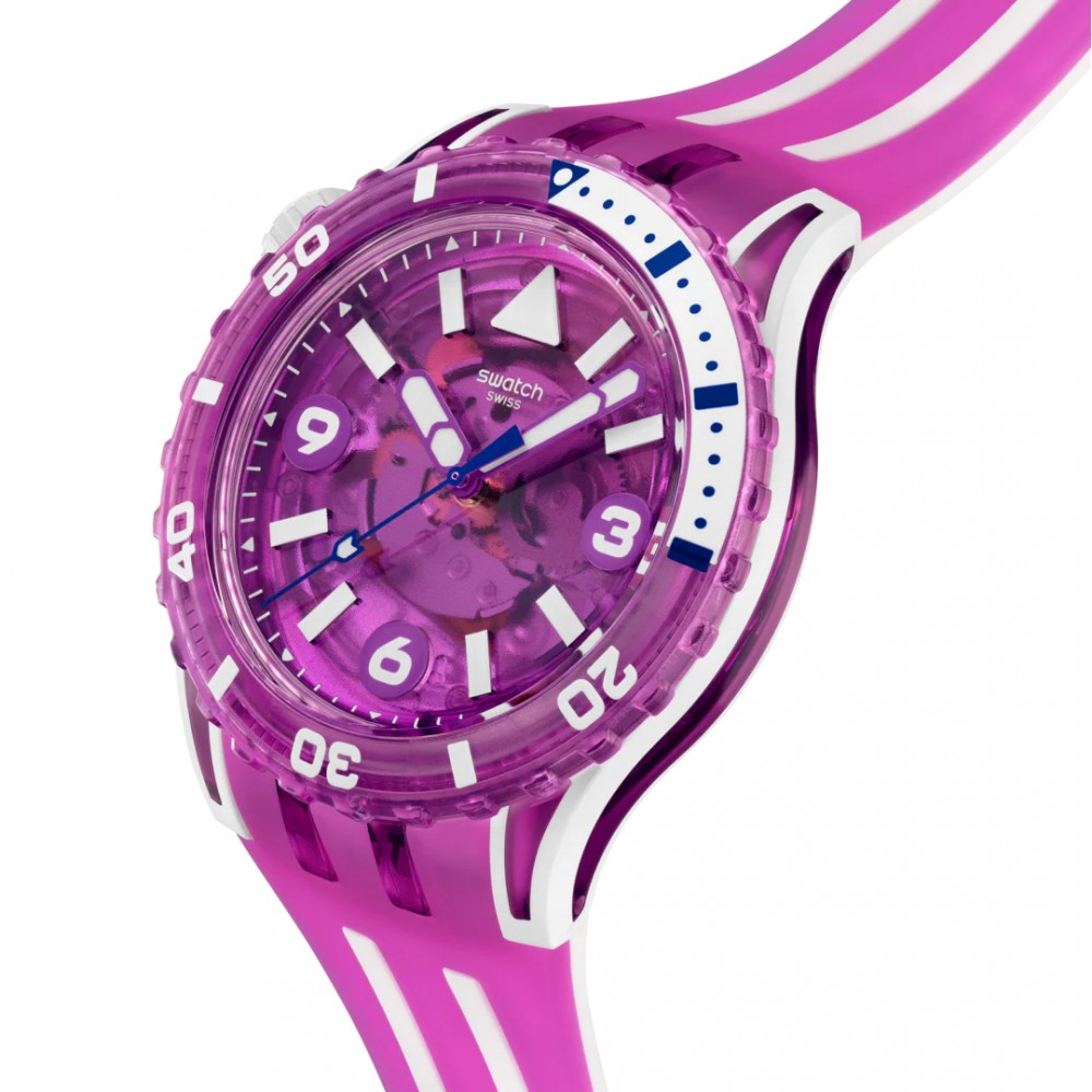 SWATCH SCUBAQUA FLOWER HAT Ρολόι Φούξια/Λευκό Λουράκι Σιλικόνης SSCU09P100