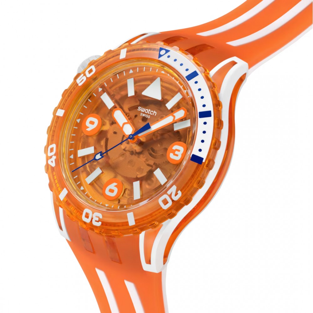 SWATCH SCUBAQUA PACIFIC SEA NETTLE Ρολόι Πορτοκαλί/Λευκό Λουράκι Σιλικόνης SSCU09O100