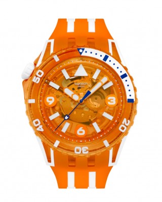SWATCH SCUBAQUA PACIFIC SEA NETTLE Ρολόι Πορτοκαλί/Λευκό Λουράκι Σιλικόνης SSCU09O100