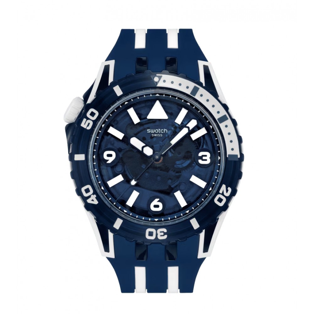 SWATCH SCUBAQUA SEA WASP Ρολόι Μπλε/Λευκό Λουράκι Σιλικόνης SSCU09N100