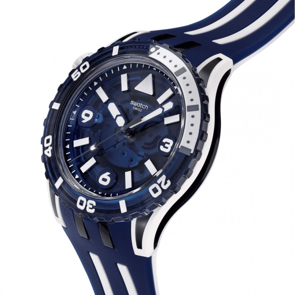 SWATCH SCUBAQUA SEA WASP Ρολόι Μπλε/Λευκό Λουράκι Σιλικόνης SSCU09N100