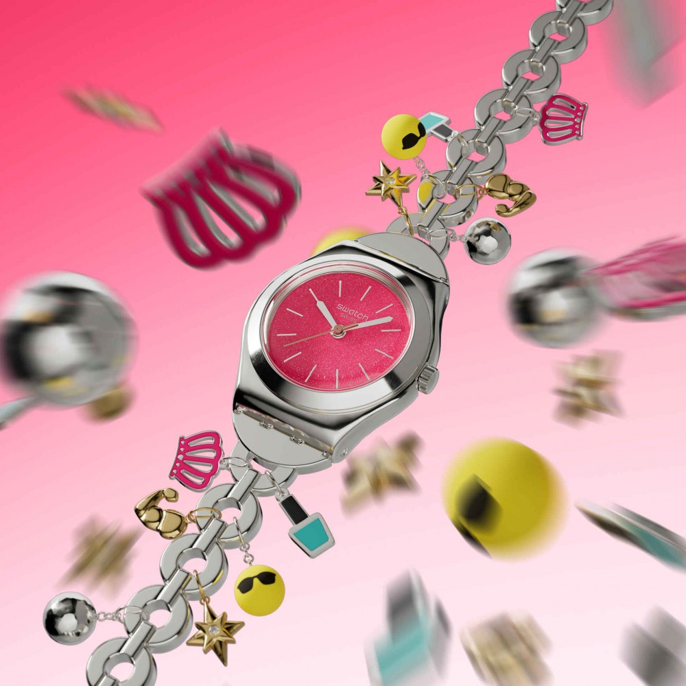 SWATCH THE CHARM OF MOM Ρολόι Γυναικείο Ασημί Ανοξείδωτο Ατσάλι Μπρασελέ  YSZ101G
