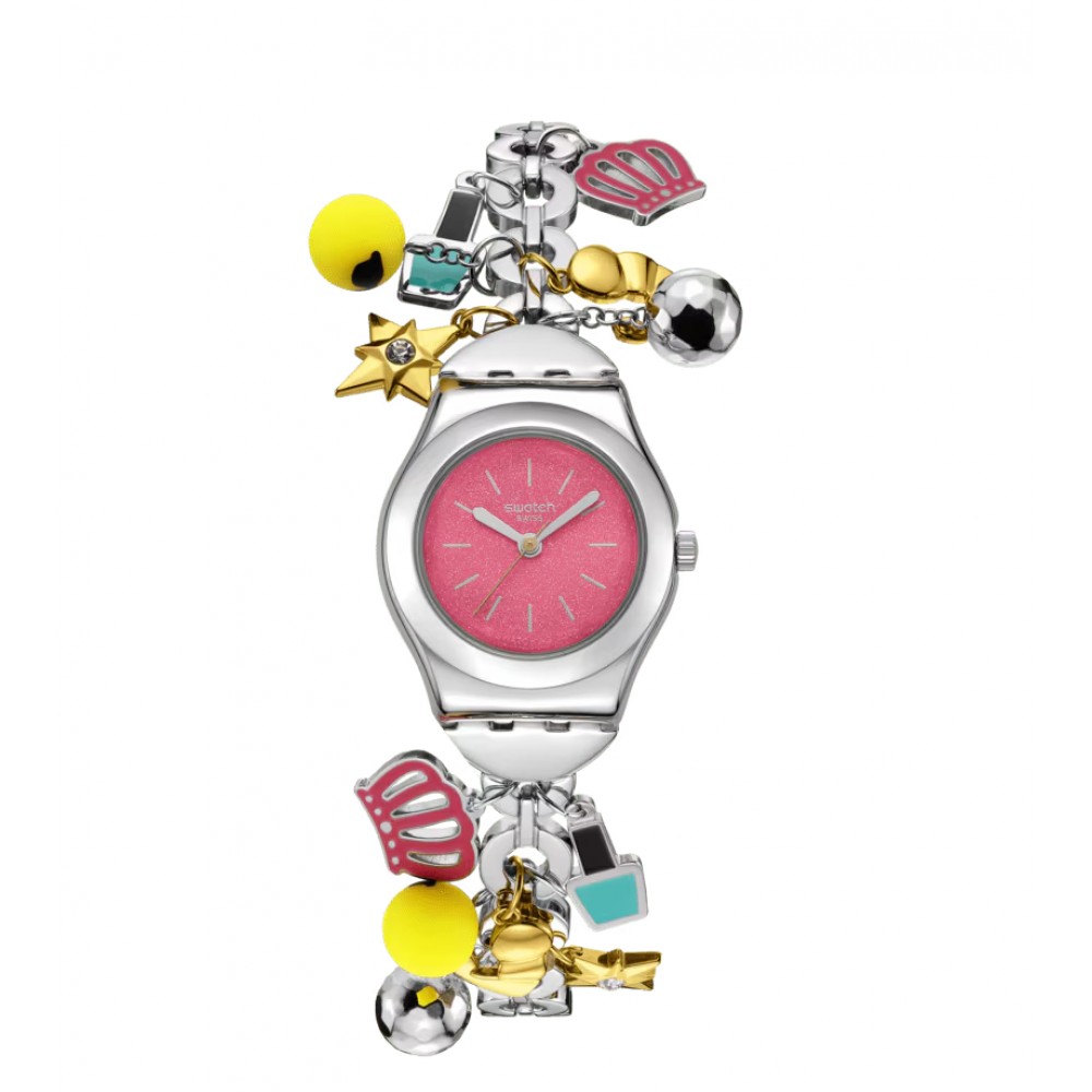 SWATCH THE CHARM OF MOM Ρολόι Γυναικείο Ασημί Ανοξείδωτο Ατσάλι Μπρασελέ  YSZ101G