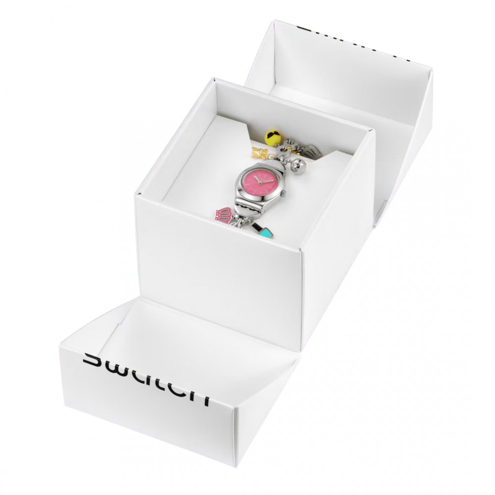 SWATCH THE CHARM OF MOM Ρολόι Γυναικείο Ασημί Ανοξείδωτο Ατσάλι Μπρασελέ  YSZ101G