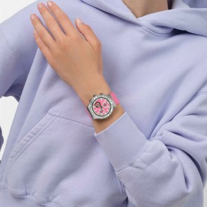 SWATCH BERRY REFLECTIVE Χρονογράφος Ρολόι Ροζ Σιλικ΄ονης λουράκι YVS538