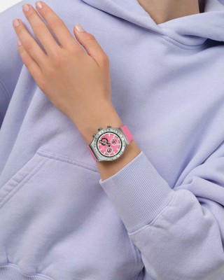 SWATCH BERRY REFLECTIVE Χρονογράφος Ρολόι Ροζ Σιλικ΄ονης λουράκι YVS538