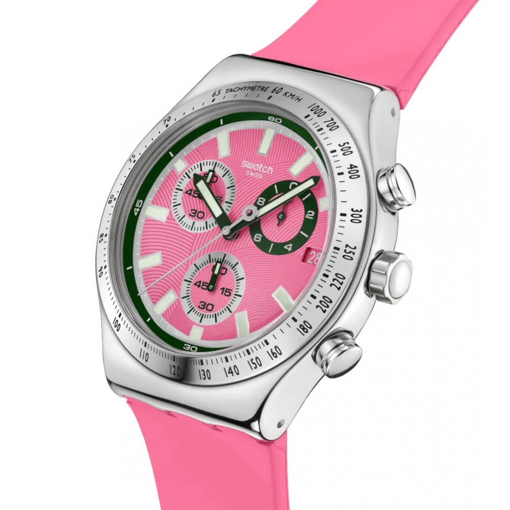 SWATCH BERRY REFLECTIVE Χρονογράφος Ρολόι Ροζ Σιλικ΄ονης λουράκι YVS538