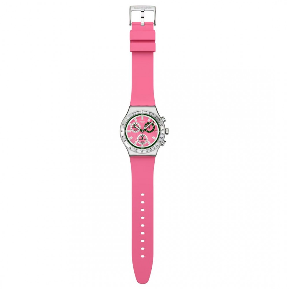 SWATCH BERRY REFLECTIVE Χρονογράφος Ρολόι Ροζ Σιλικ΄ονης λουράκι YVS538