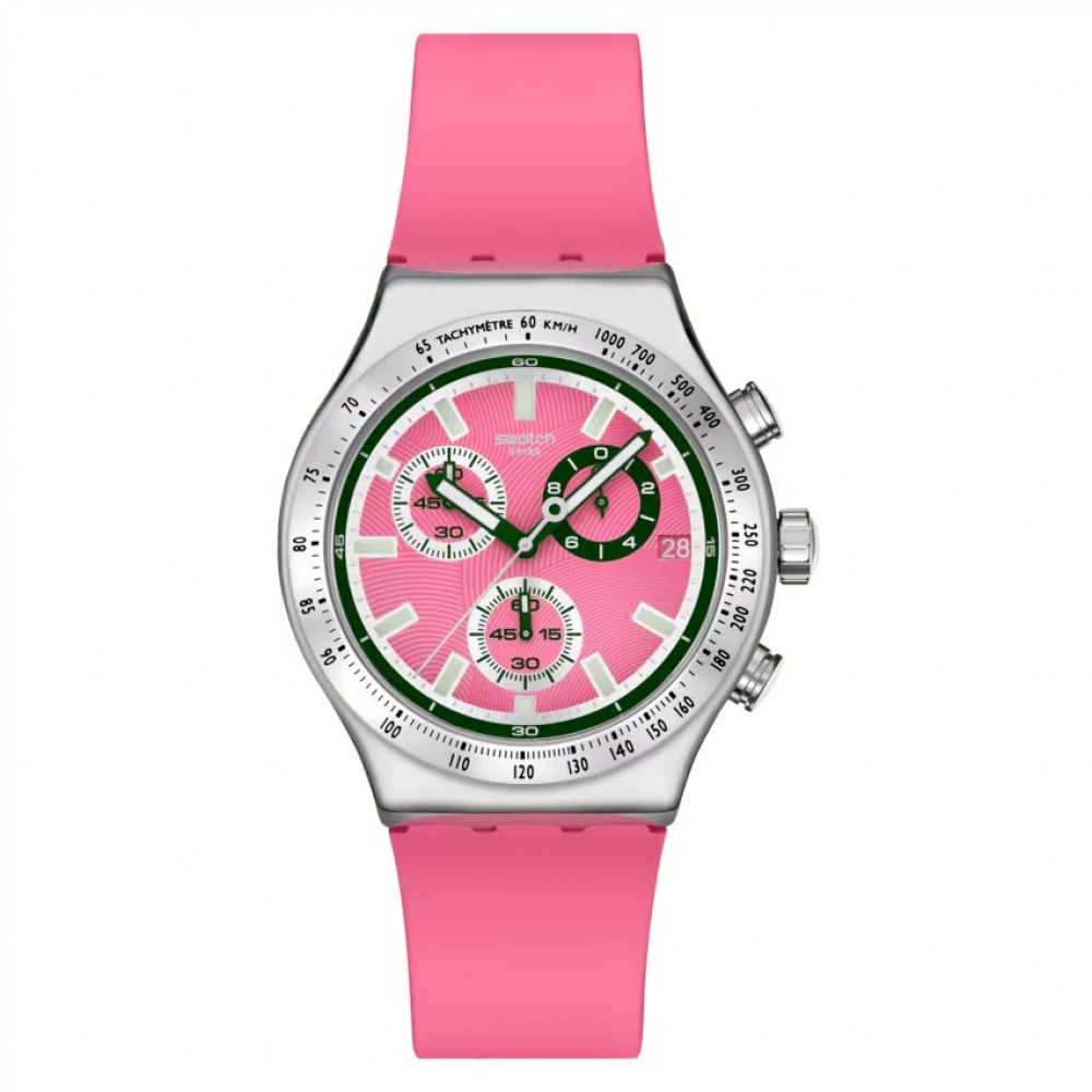 SWATCH BERRY REFLECTIVE Χρονογράφος Ρολόι Ροζ Σιλικ΄ονης λουράκι YVS538