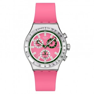 SWATCH BERRY REFLECTIVE Χρονογράφος Ρολόι Ροζ Σιλικ΄ονης λουράκι YVS538
