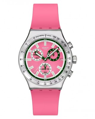 SWATCH BERRY REFLECTIVE Χρονογράφος Ρολόι Ροζ Σιλικ΄ονης λουράκι YVS538