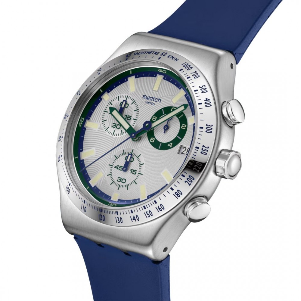 SWATCH BLUE REFLECTIVE Χρονογράφος Ρολόι Μπλε Σιλικ΄ονης λουράκι YVS539