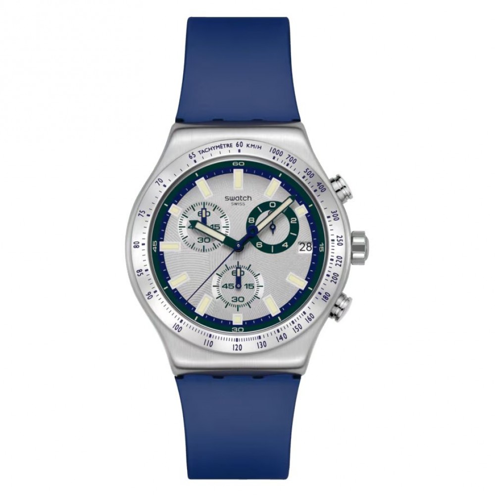 SWATCH BLUE REFLECTIVE Χρονογράφος Ρολόι Μπλε Σιλικ΄ονης λουράκι YVS539