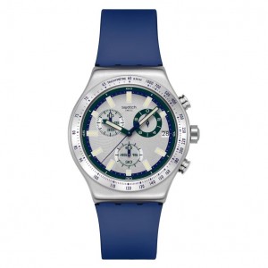 SWATCH BLUE REFLECTIVE Χρονογράφος Ρολόι Μπλε Σιλικ΄ονης λουράκι YVS539