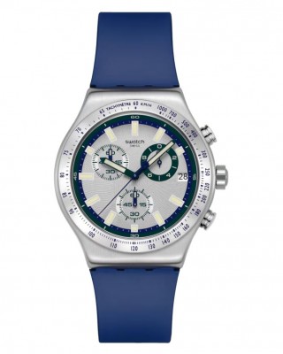 SWATCH BLUE REFLECTIVE Χρονογράφος Ρολόι Μπλε Σιλικ΄ονης λουράκι YVS539