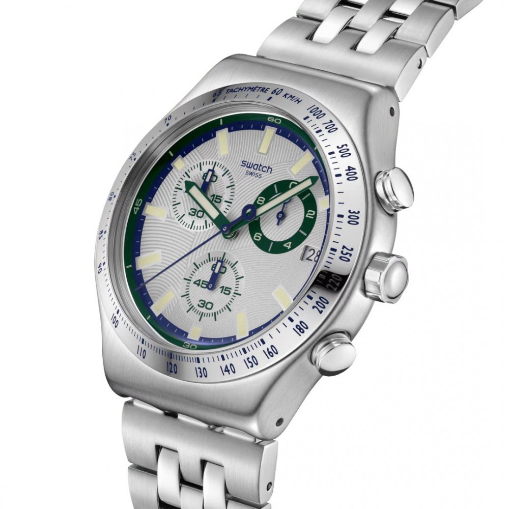 SWATCH MIDNIGHT IN THE MIRROR Χρονογράφος Ρολόι Ασημί Ανοξείδωτο Ατσάλι μπρασελέ YVS539G