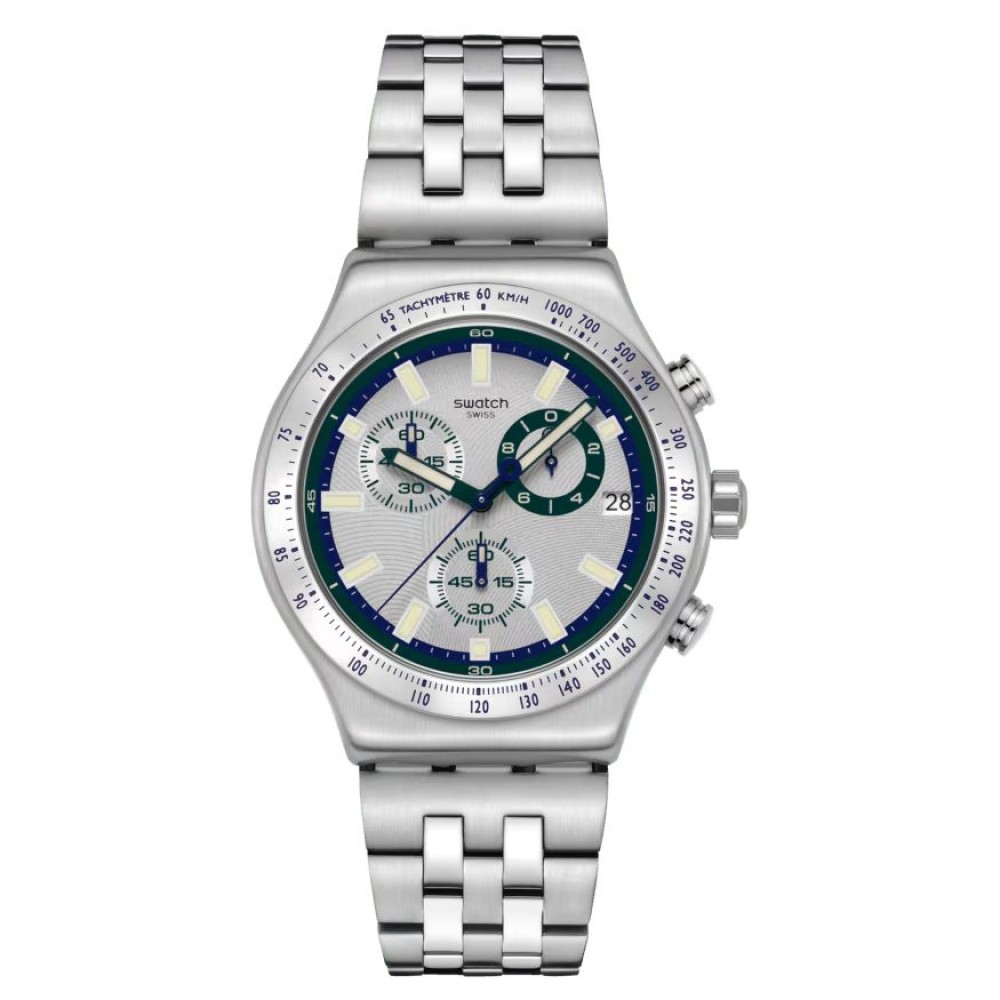 SWATCH MIDNIGHT IN THE MIRROR Χρονογράφος Ρολόι Ασημί Ανοξείδωτο Ατσάλι μπρασελέ YVS539G