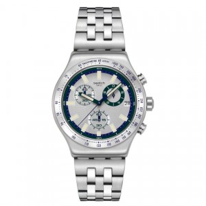 SWATCH MIDNIGHT IN THE MIRROR Χρονογράφος Ρολόι Ασημί Ανοξείδωτο Ατσάλι μπρασελέ YVS539G