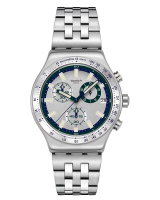 SWATCH MIDNIGHT IN THE MIRROR Χρονογράφος Ρολόι Ασημί Ανοξείδωτο Ατσάλι μπρασελέ YVS539G