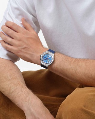 SWATCH SKY REFLECTIVE Χρονογράφος Ρολόι Μπλε Σιλικ΄ονης λουράκι YVS541