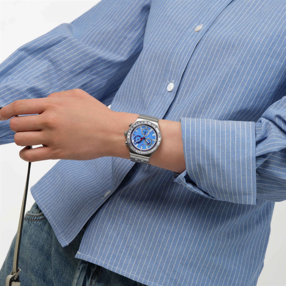 SWATCH MIDDAY IN THE MIRROR Χρονογράφος Ρολόι Ασημί Ανοξείδωτο Ατσάλι μπρασελέ YVS541G