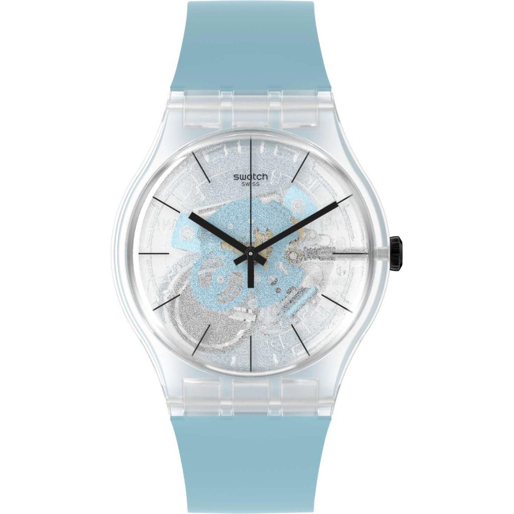SWATCH BLUE DAZE Γυναικείο Ρολόι Μπλε Διάφανο Λουράκι Σιλικόνης Υλικό βιολογικής προέλευσης SO29K105