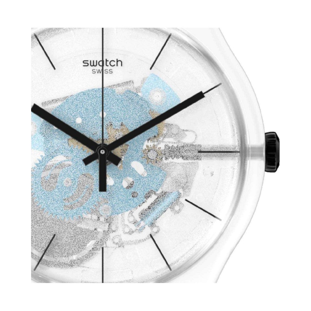 SWATCH BLUE DAZE Γυναικείο Ρολόι Μπλε Διάφανο Λουράκι Σιλικόνης Υλικό βιολογικής προέλευσης SO29K105