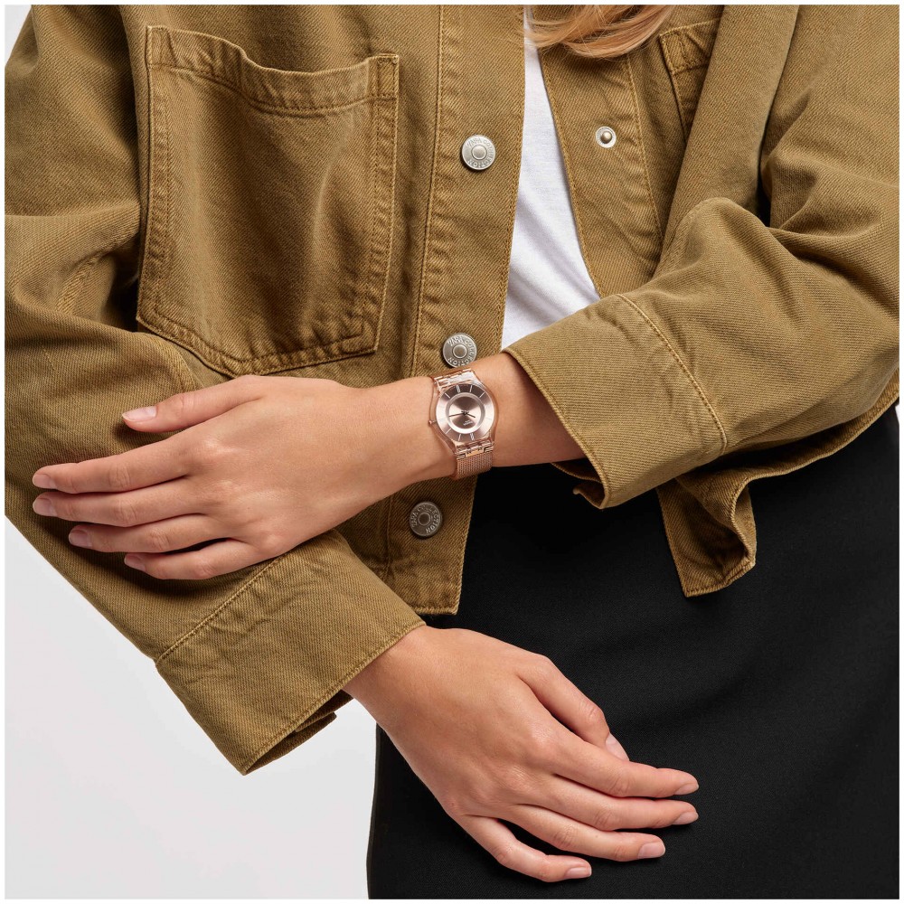 SWATCH HELLO DARLING Ροζ Επιχρυσωμένο μπρασελέ SS08K104M