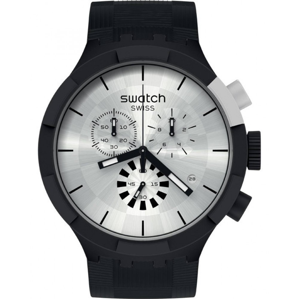SWATCH CHEQUERED SILVER ΡΟΛΟΙ Χρονογράφος Unisex Μαύρο Λουράκι Σιλικόνης SB02B404