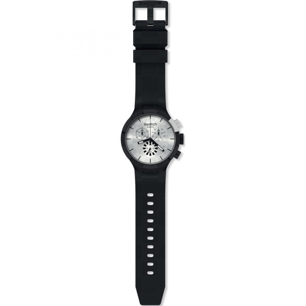 SWATCH CHEQUERED SILVER ΡΟΛΟΙ Χρονογράφος Unisex Μαύρο Λουράκι Σιλικόνης SB02B404