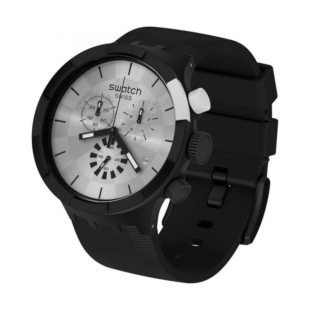 SWATCH CHEQUERED SILVER ΡΟΛΟΙ Χρονογράφος Unisex Μαύρο Λουράκι Σιλικόνης SB02B404