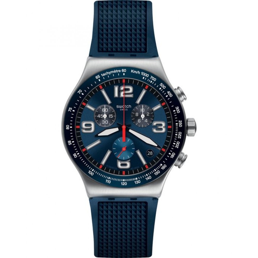 SWATCH BLUE GRID Unisex Ρολόι Μπλε Καουτσούκ Λουράκι YVS454
