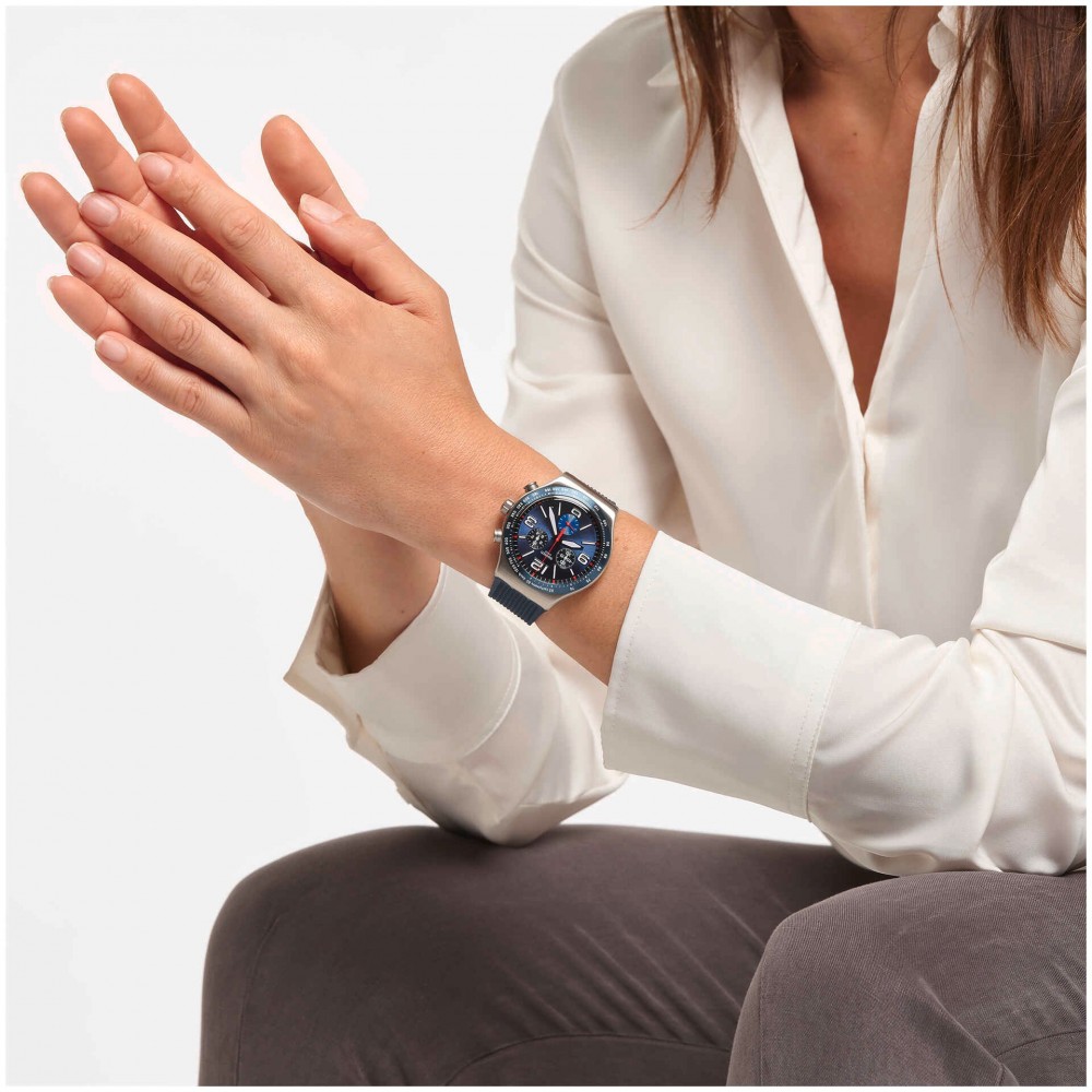 SWATCH BLUE GRID Unisex Ρολόι Μπλε Καουτσούκ Λουράκι YVS454