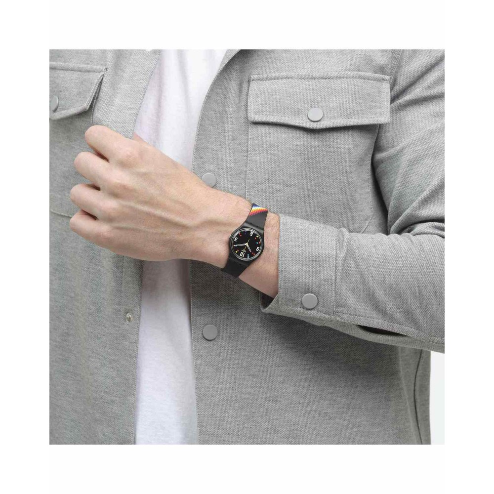 SWATCH BLACK CAROUSEL SQUARES Ρολόι μαύρο λουράκι σιλικόνης SO28B705