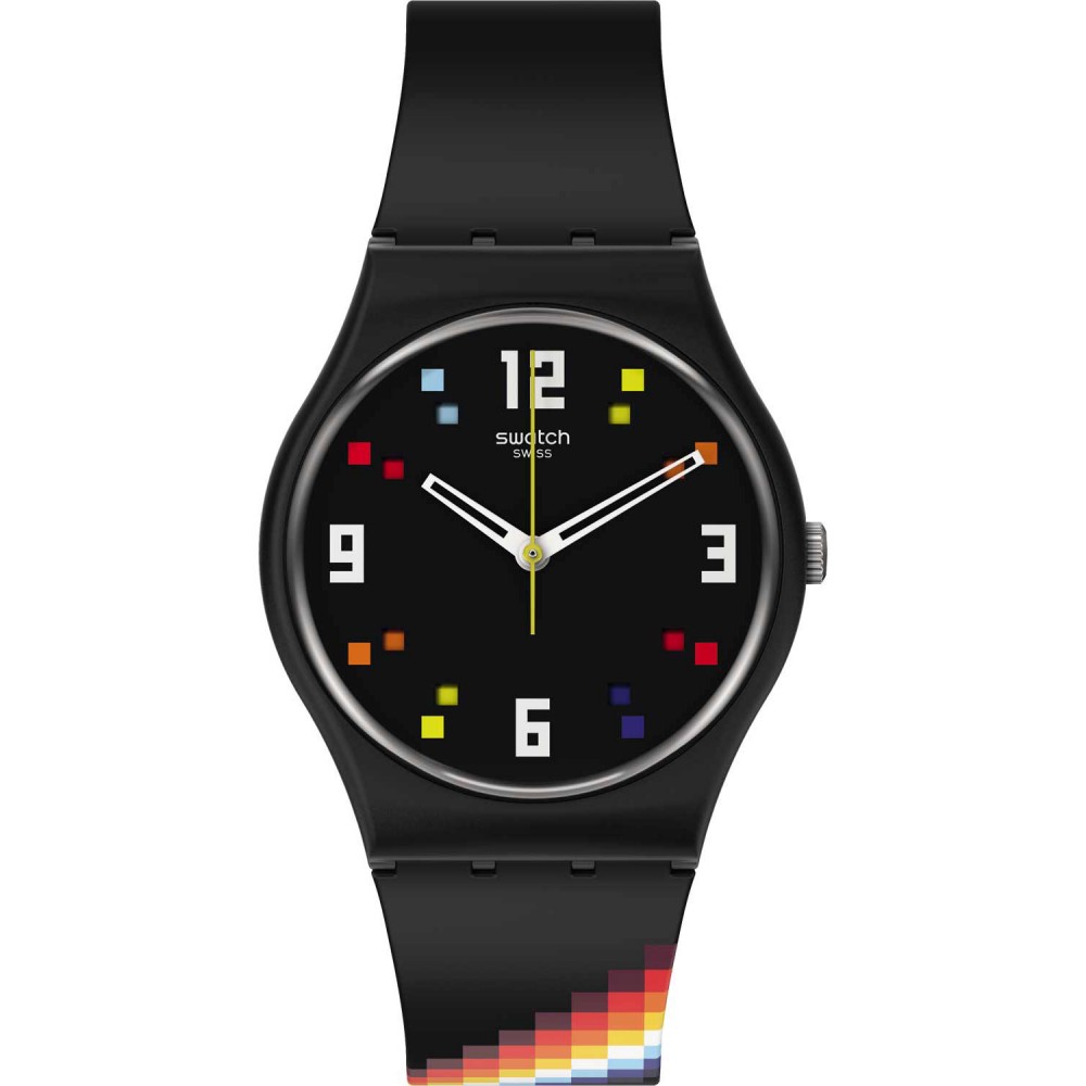 SWATCH BLACK CAROUSEL SQUARES Ρολόι μαύρο λουράκι σιλικόνης SO28B705