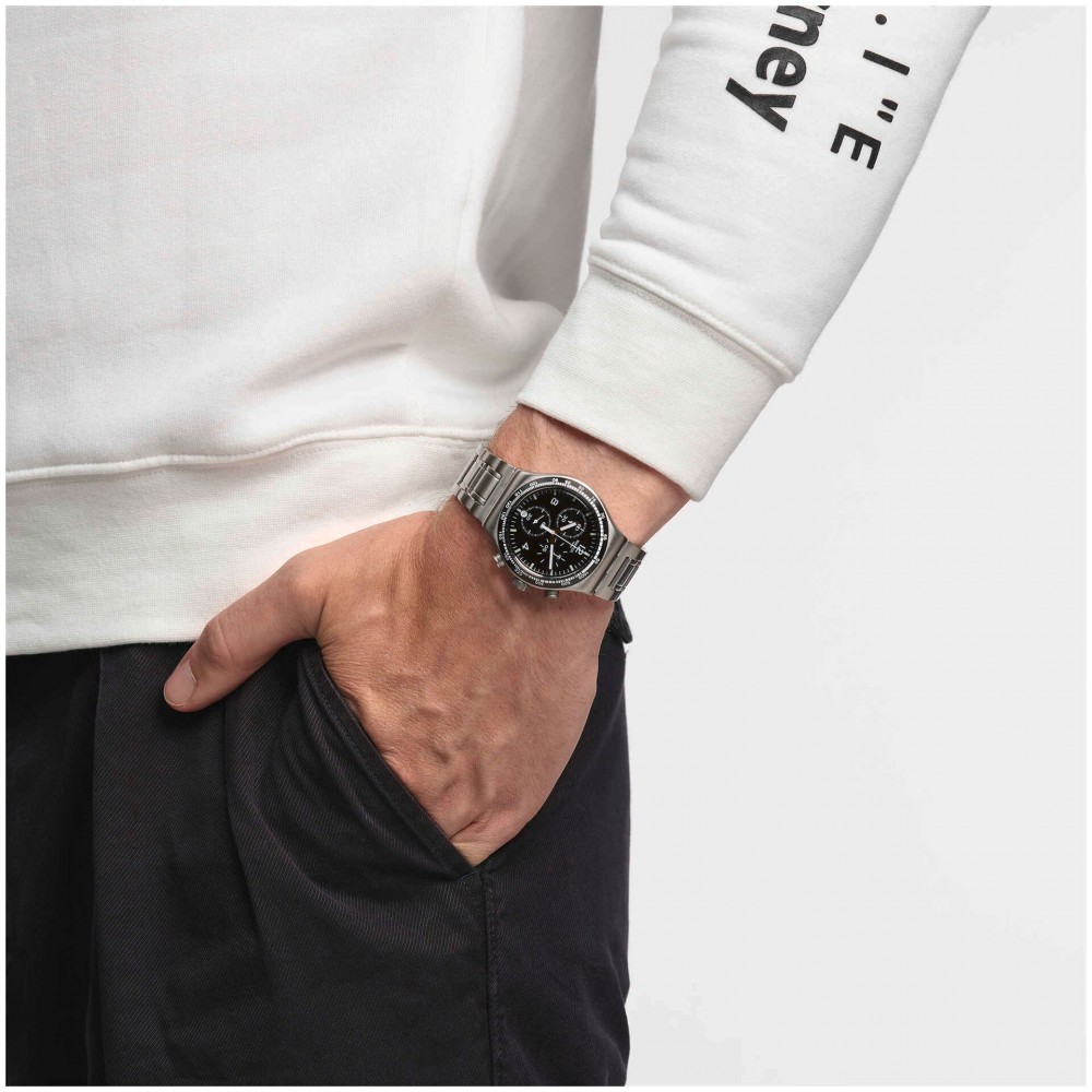  SWATCH NIGHT FLIGHT Unisex Ρολόι Χρονογράφος Ασημί Ανοξείδωτο Μπρασελέ YVS444GC