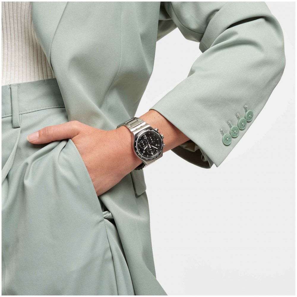 SWATCH NIGHT FLIGHT Unisex Ρολόι Χρονογράφος Ασημί Ανοξείδωτο Μπρασελέ YVS444GC